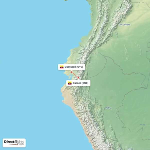 Guayaquil - Cuenca direct flight map
