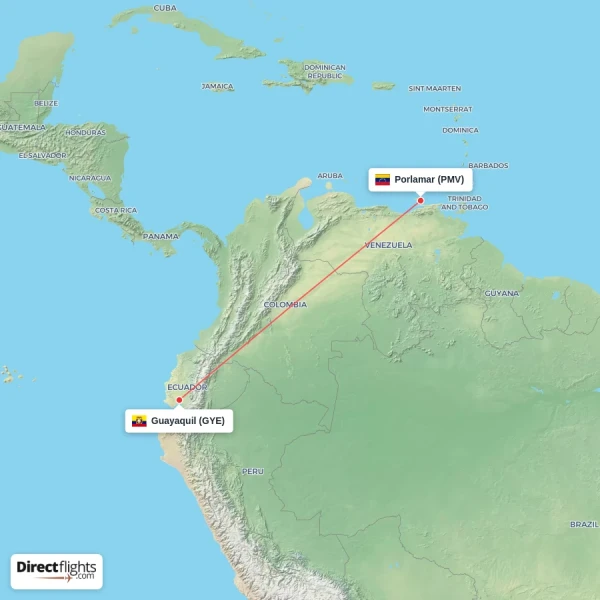 Guayaquil - Porlamar direct flight map