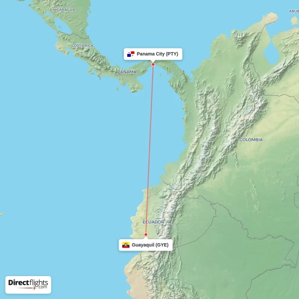 Guayaquil - Panama City direct flight map