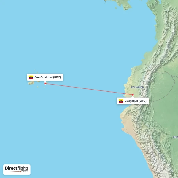 Guayaquil - San Cristobal direct flight map
