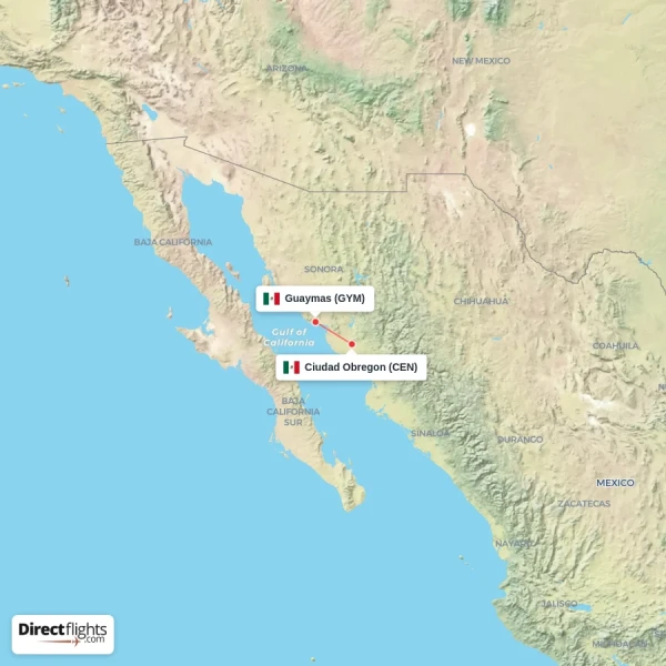 Guaymas - Ciudad Obregon direct flight map