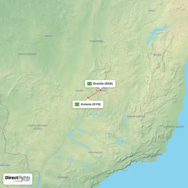Goiania - Brasilia direct flight map