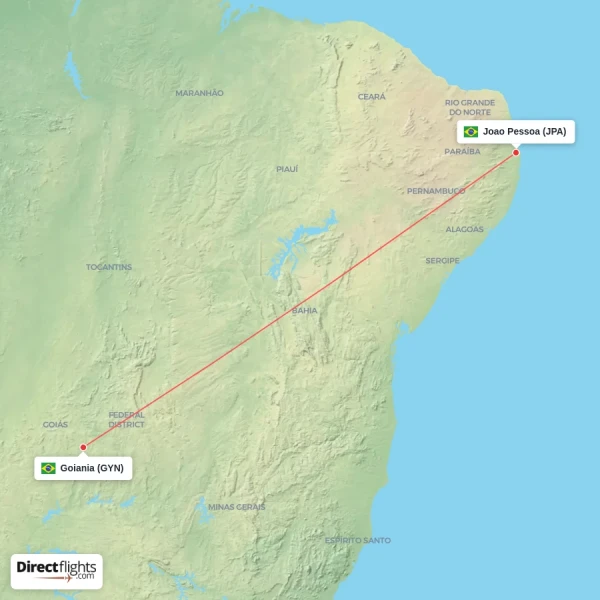 Goiania - Joao Pessoa direct flight map
