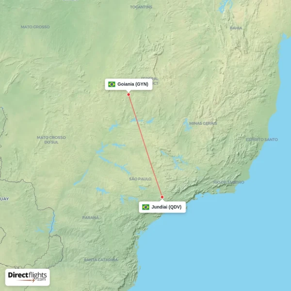 Goiania - Jundiai direct flight map