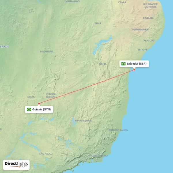 Goiania - Salvador direct flight map