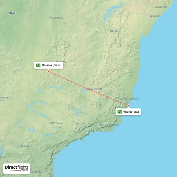 Goiania - Vitoria direct flight map