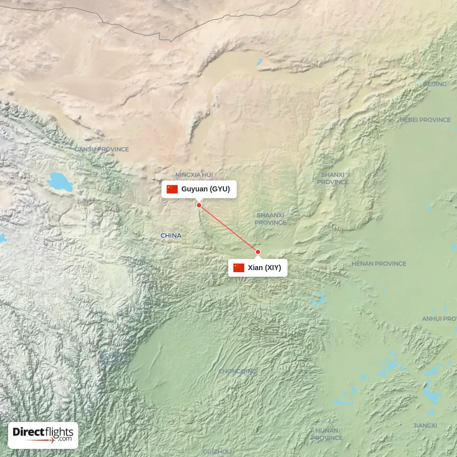 GYU - XIY route map
