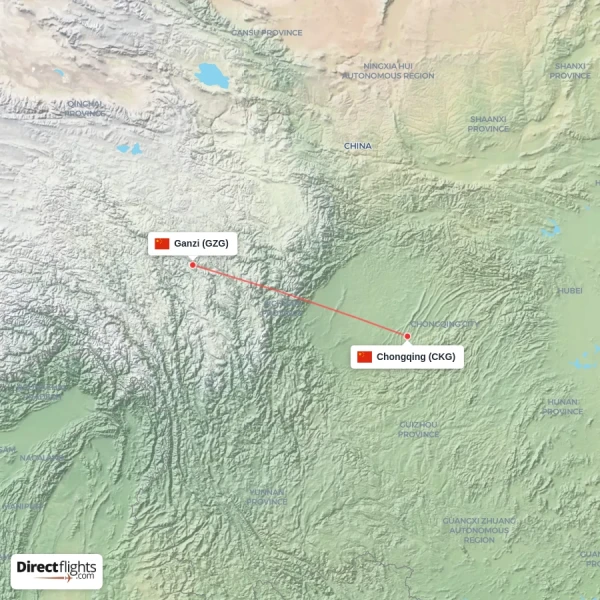 Ganzi - Chongqing direct flight map