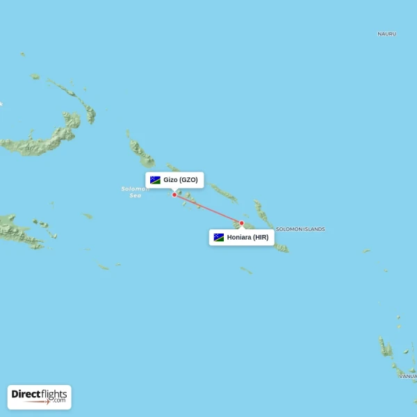 Gizo - Honiara direct flight map