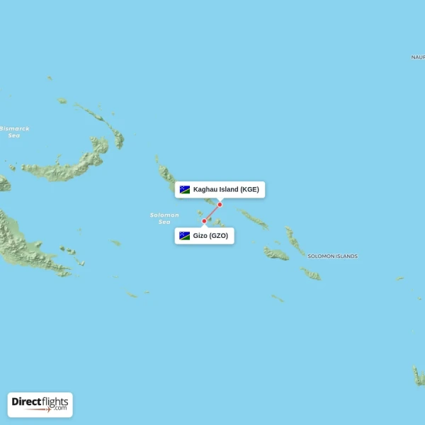 Gizo - Kaghau Island direct flight map