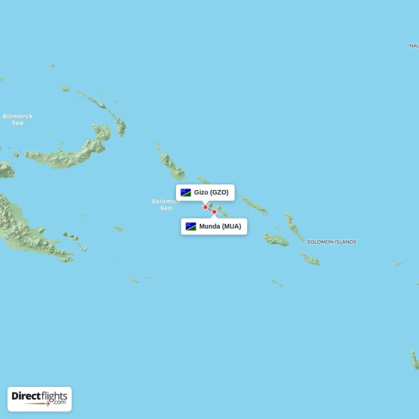 Gizo - Munda direct flight map