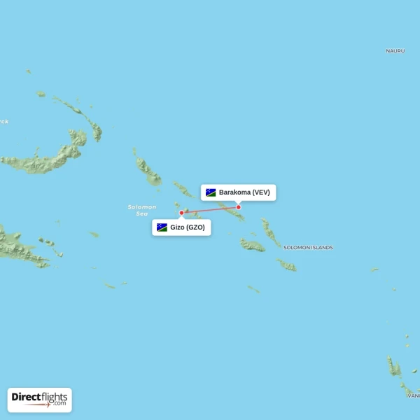 Gizo - Barakoma direct flight map
