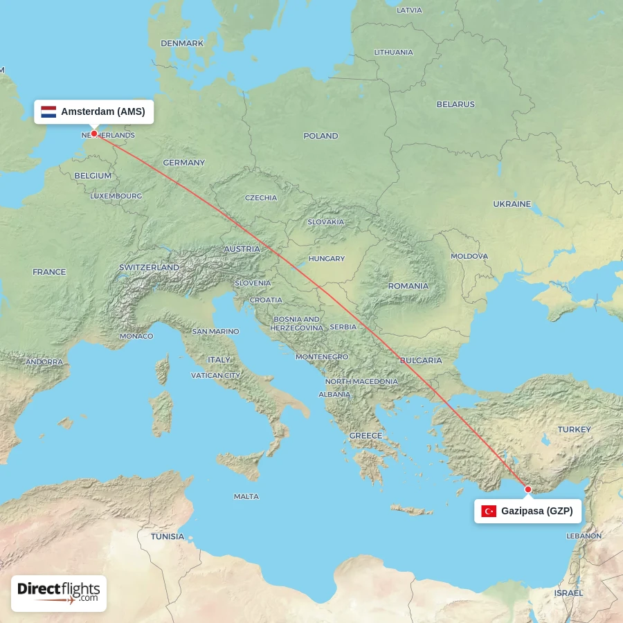 GZP - AMS route map