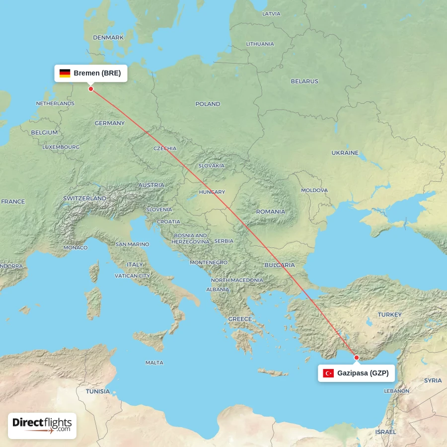 GZP - BRE route map