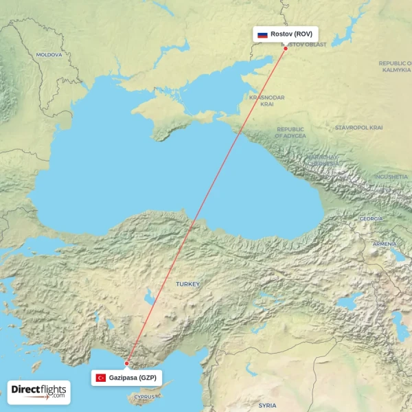 Gazipasa - Rostov direct flight map