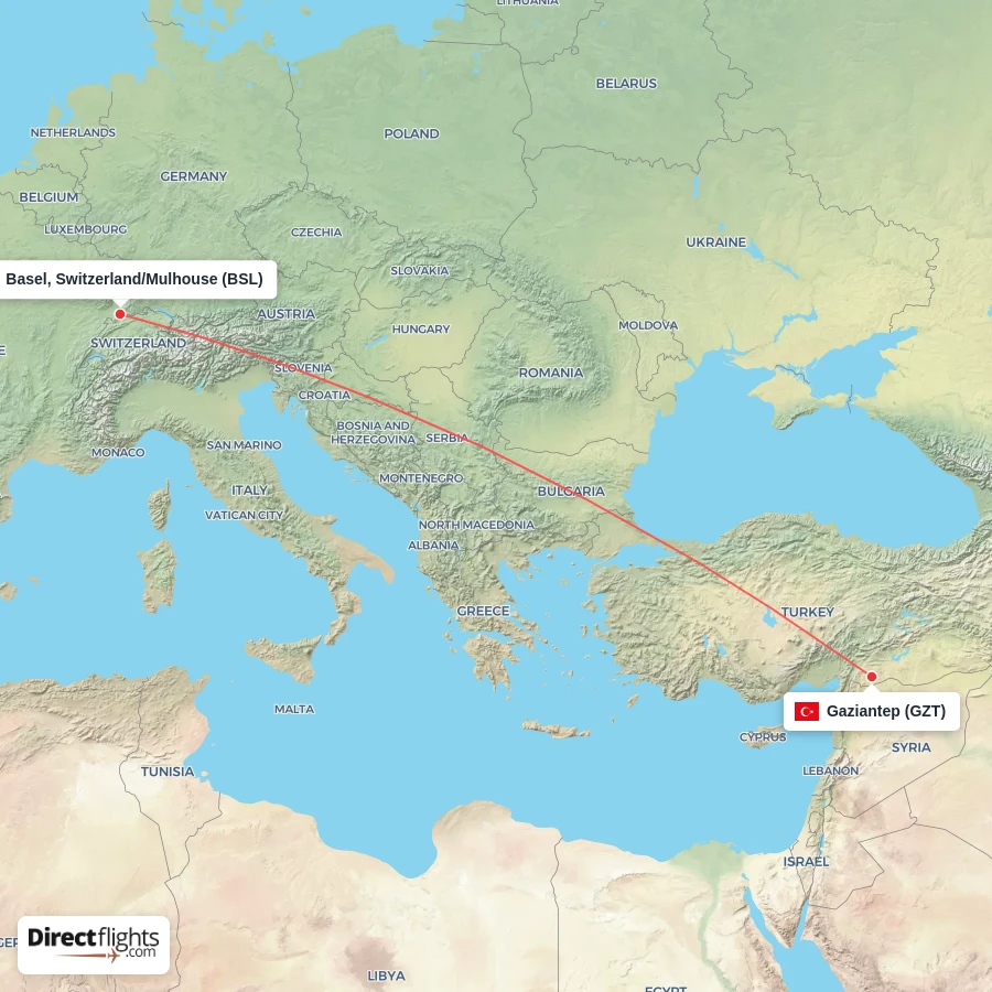 GZT - BSL route map