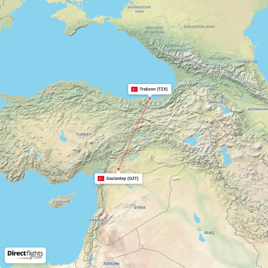 GZT - TZX route map