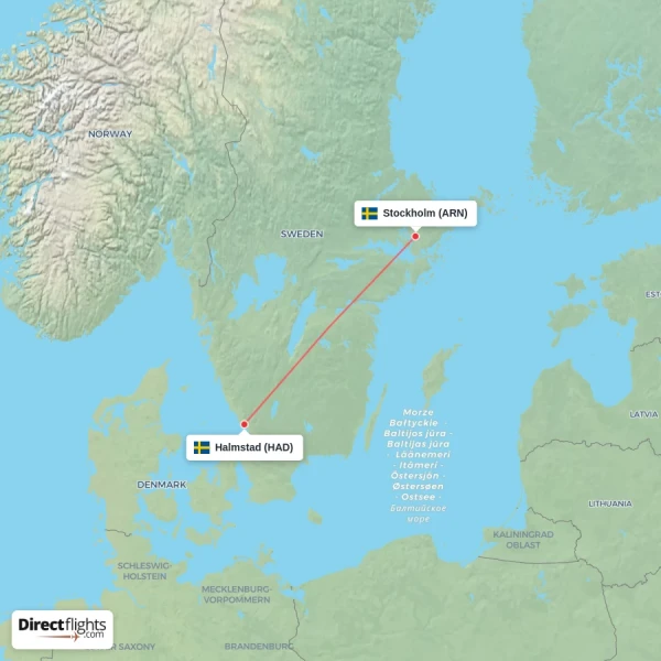 Halmstad - Stockholm direct flight map