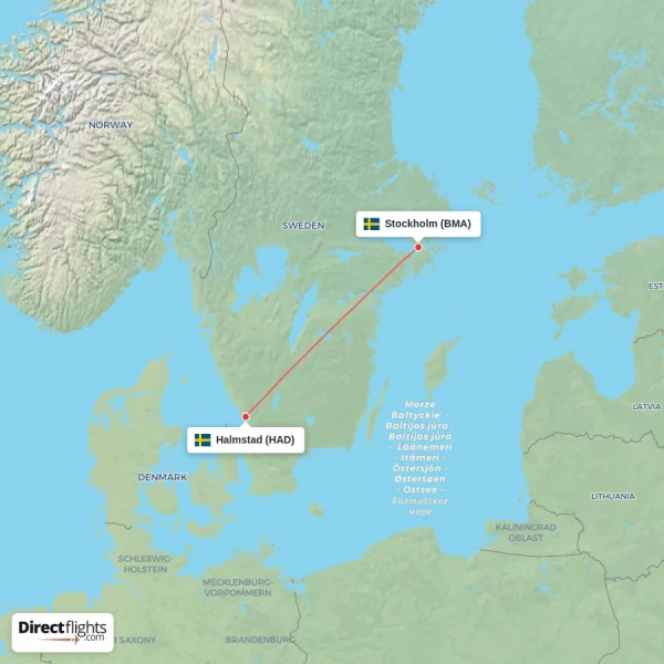 Halmstad - Stockholm direct flight map
