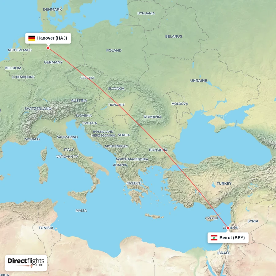 HAJ - BEY route map