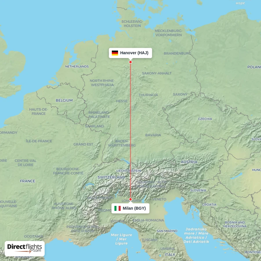 HAJ - BGY route map