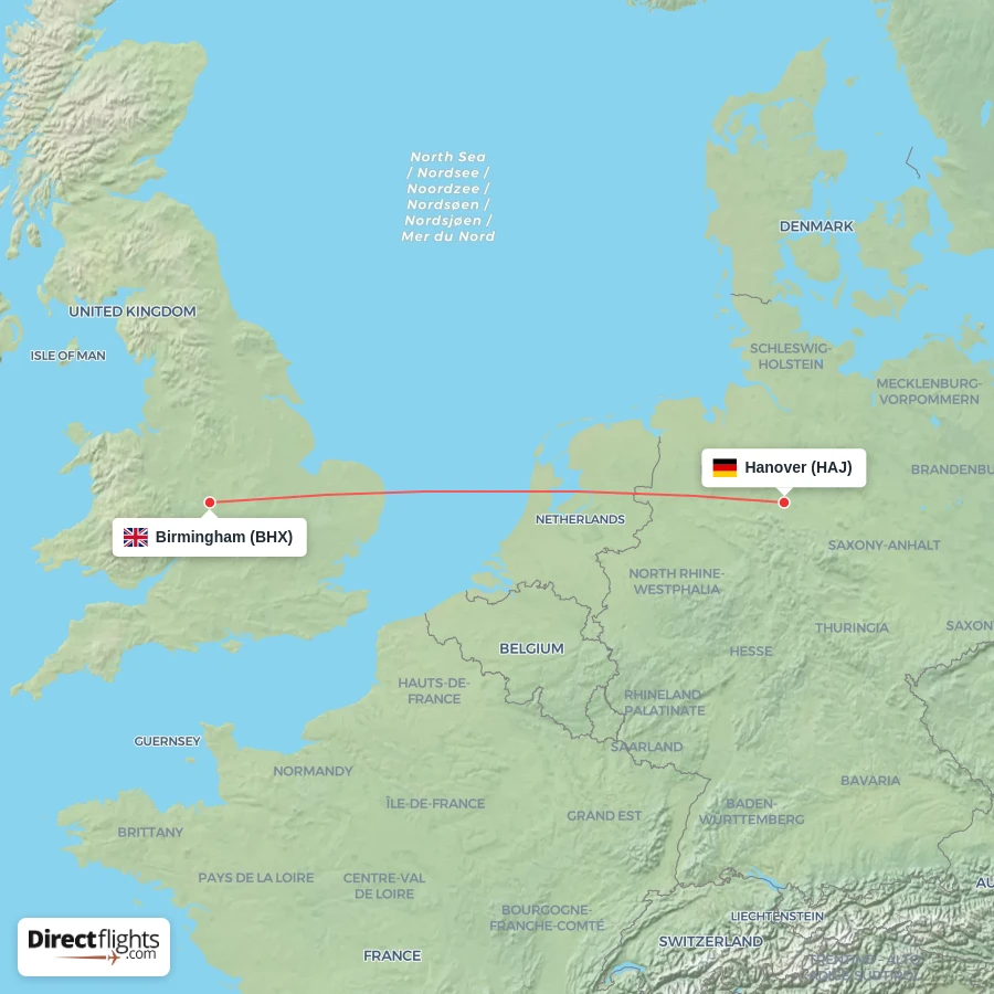 HAJ - BHX route map