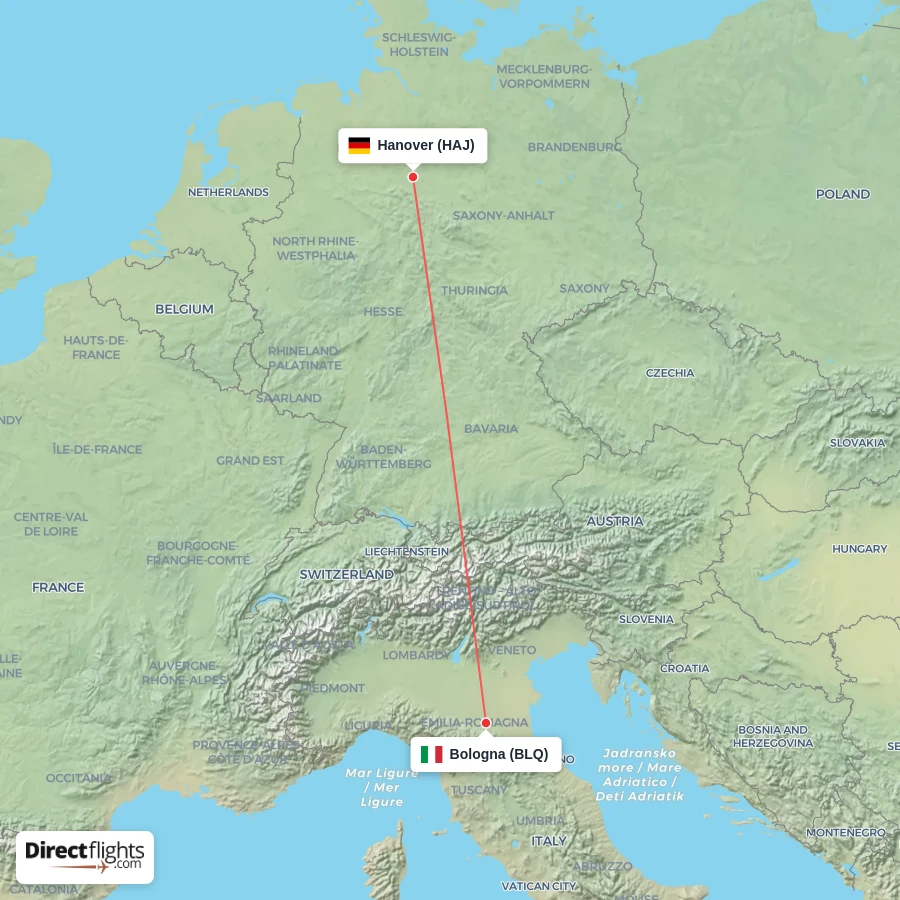 HAJ - BLQ route map