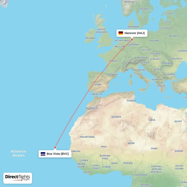 Hanover - Boa Vista direct flight map