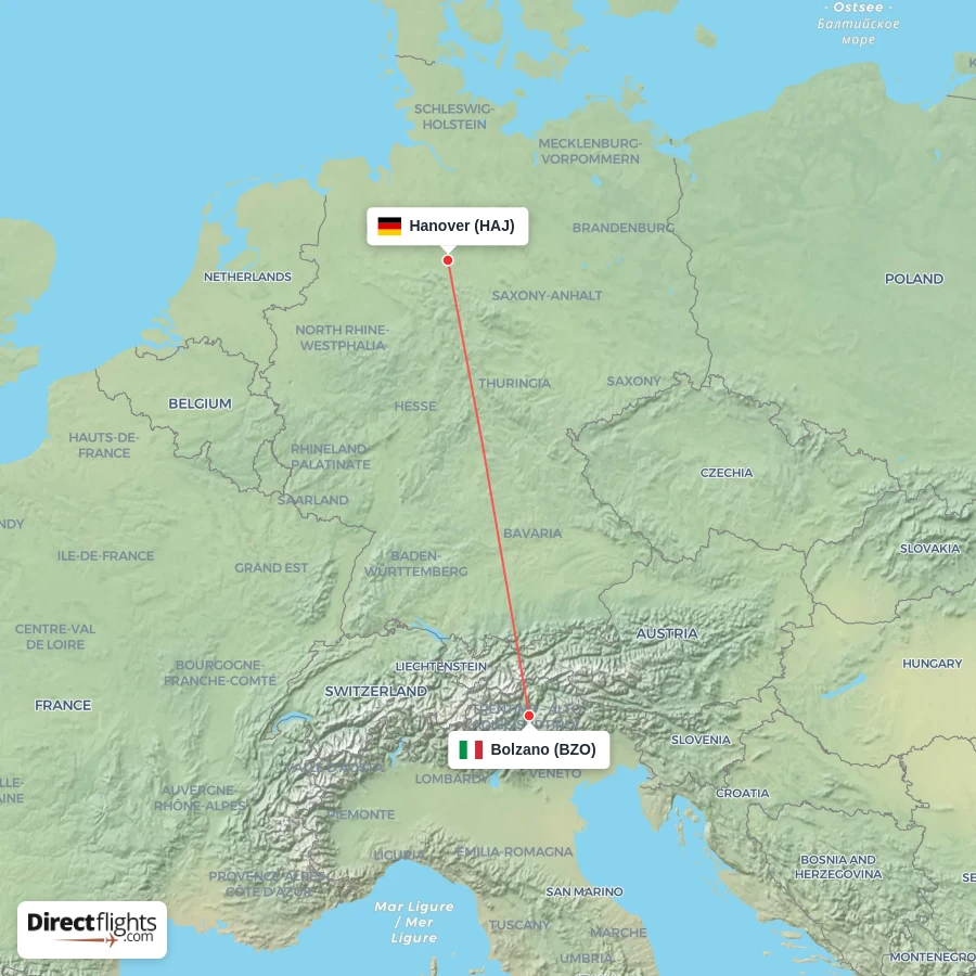 HAJ - BZO route map
