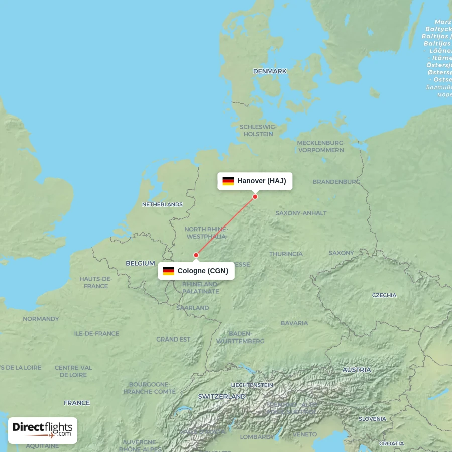 HAJ - CGN route map