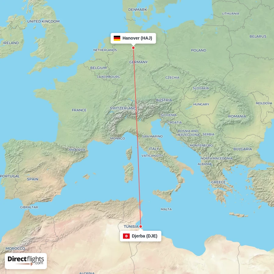 HAJ - DJE route map
