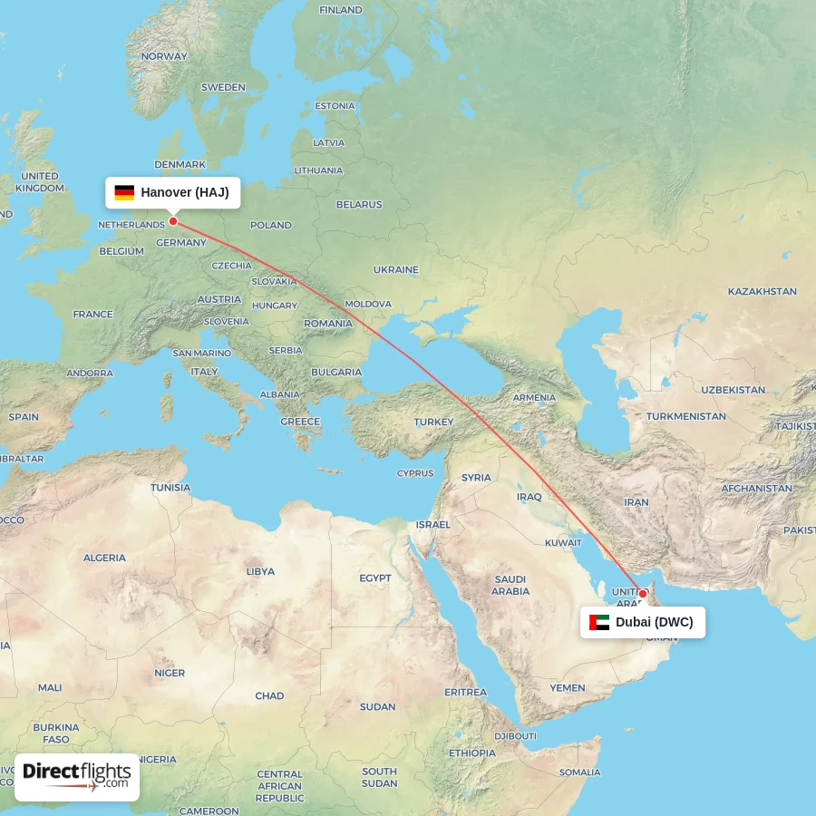 HAJ - DWC route map