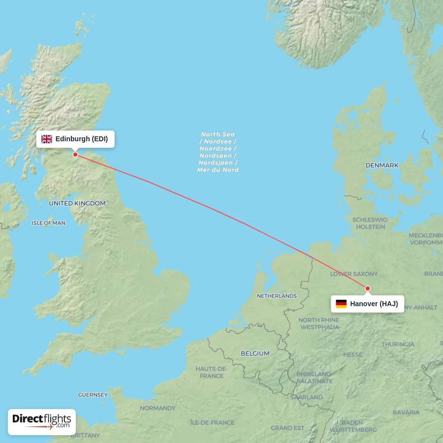 HAJ - EDI route map