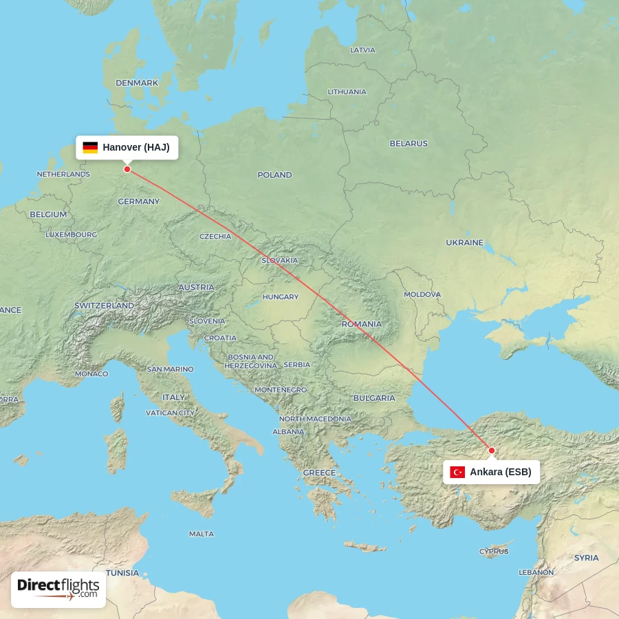 HAJ - ESB route map