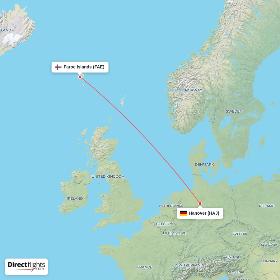 HAJ - FAE route map