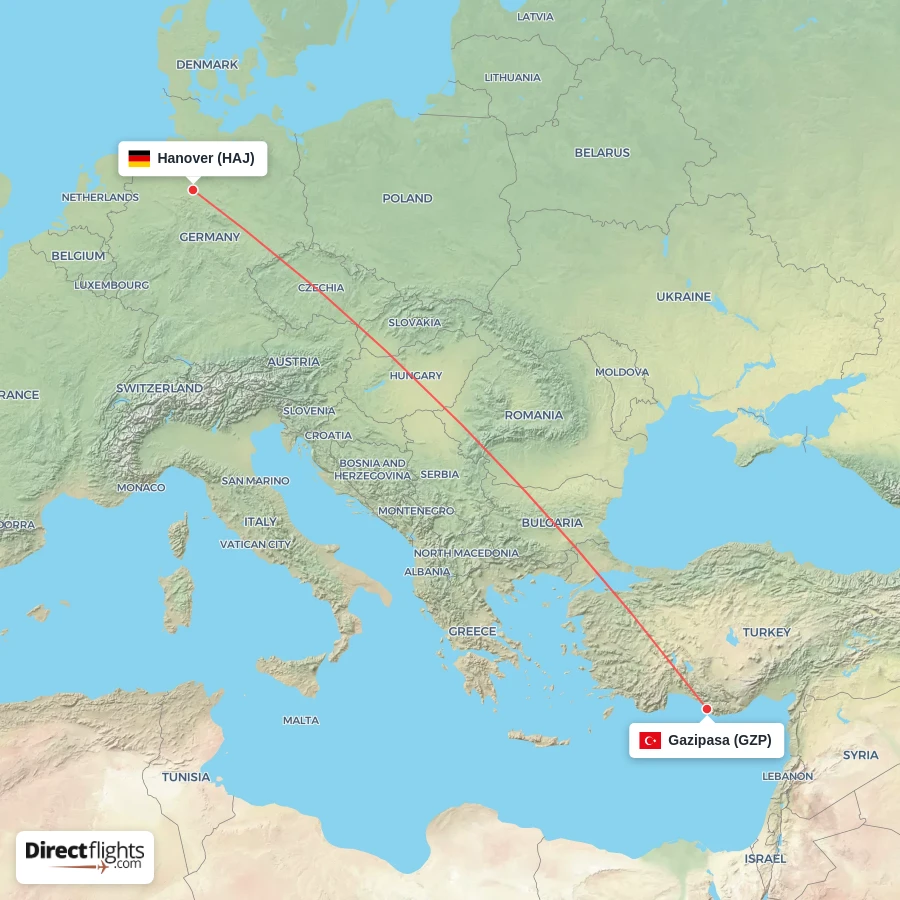 HAJ - GZP route map