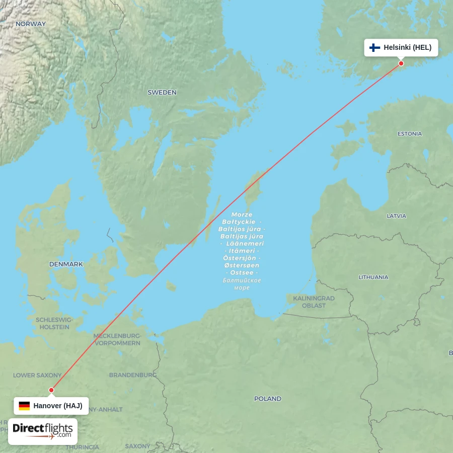 HAJ - HEL route map