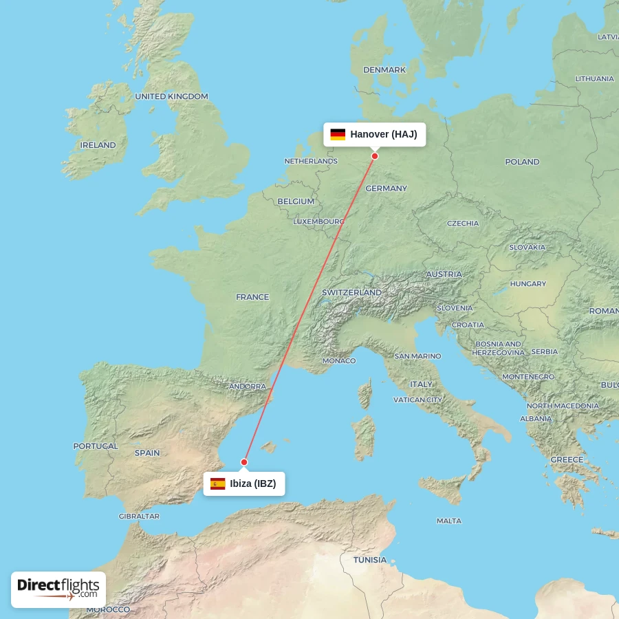 HAJ - IBZ route map