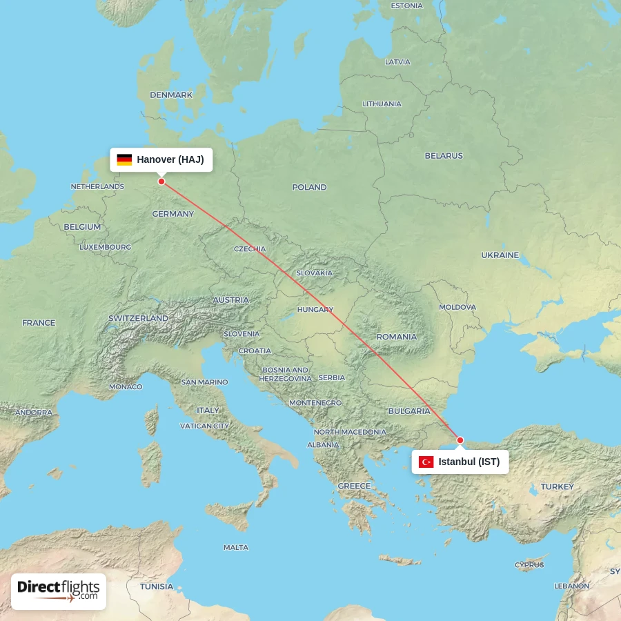 HAJ - IST route map