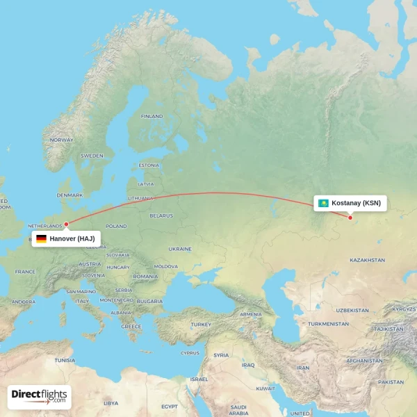 Hanover - Kostanay direct flight map