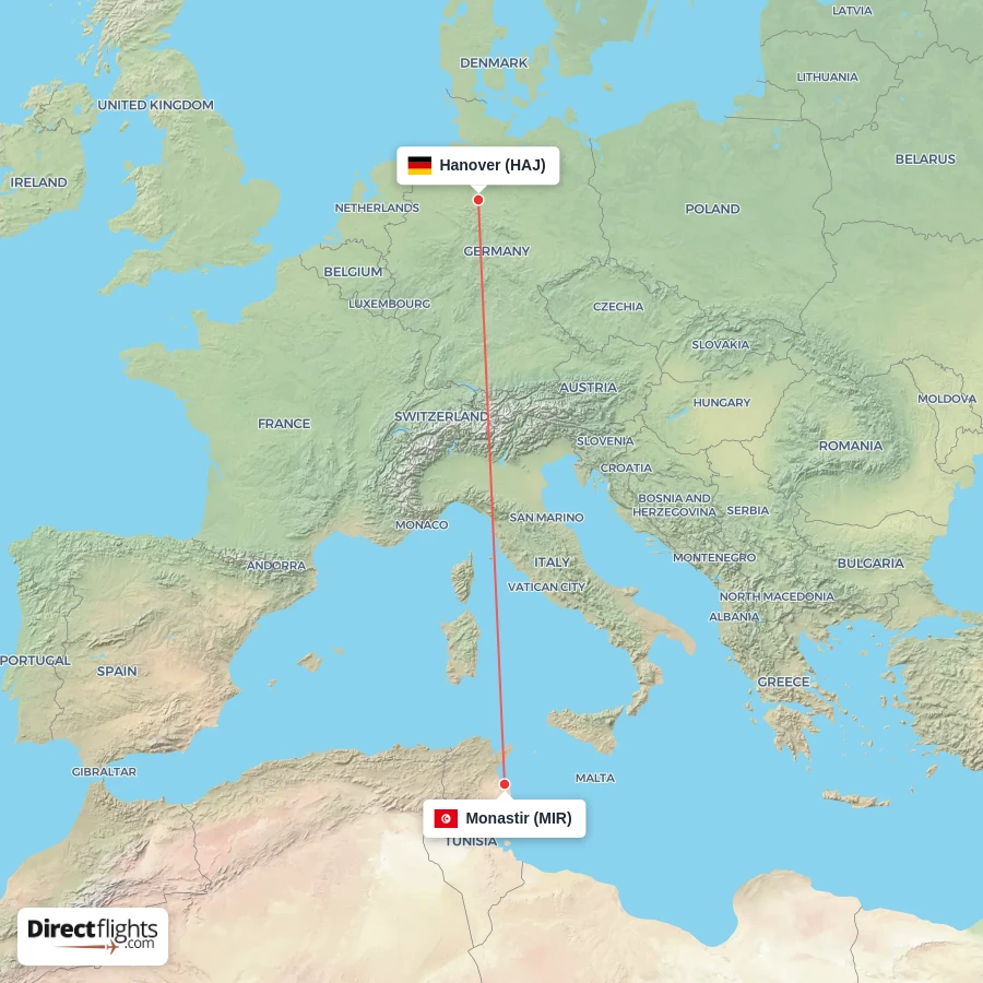HAJ - MIR route map