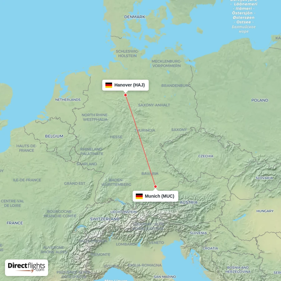 HAJ - MUC route map