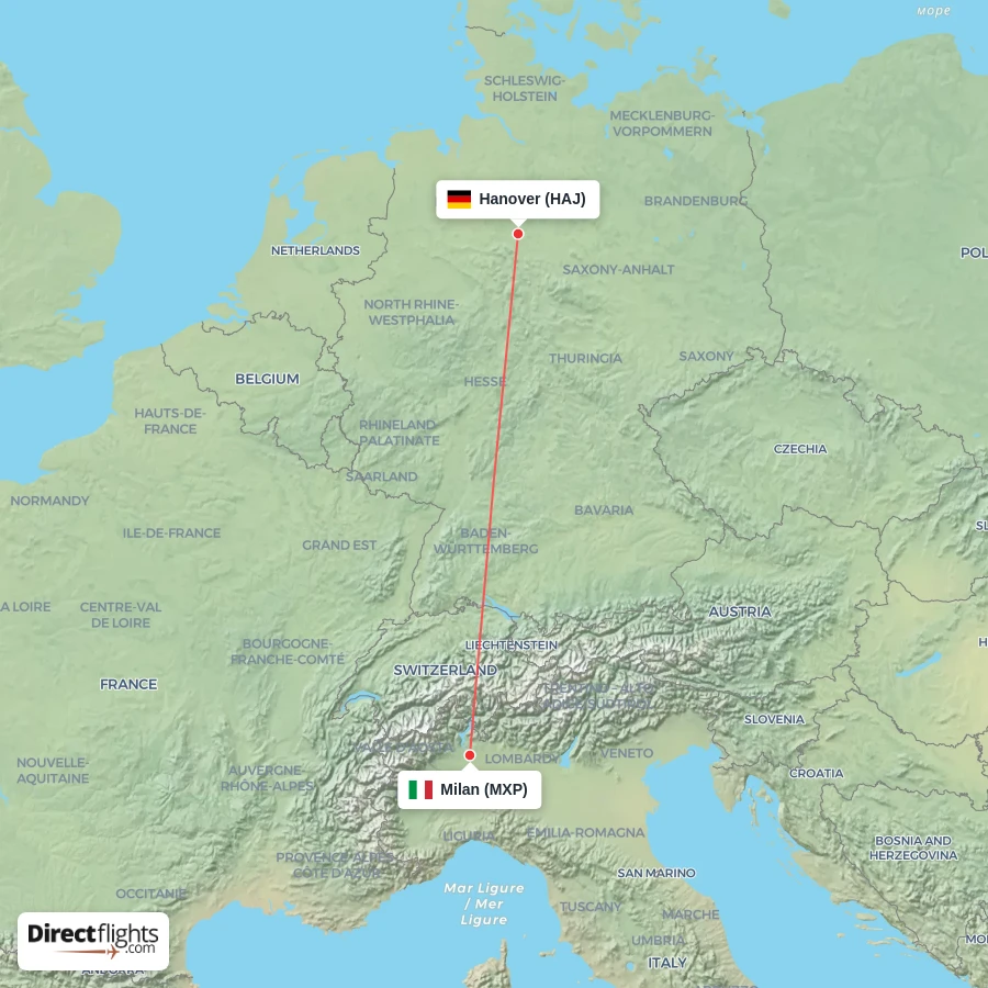 HAJ - MXP route map