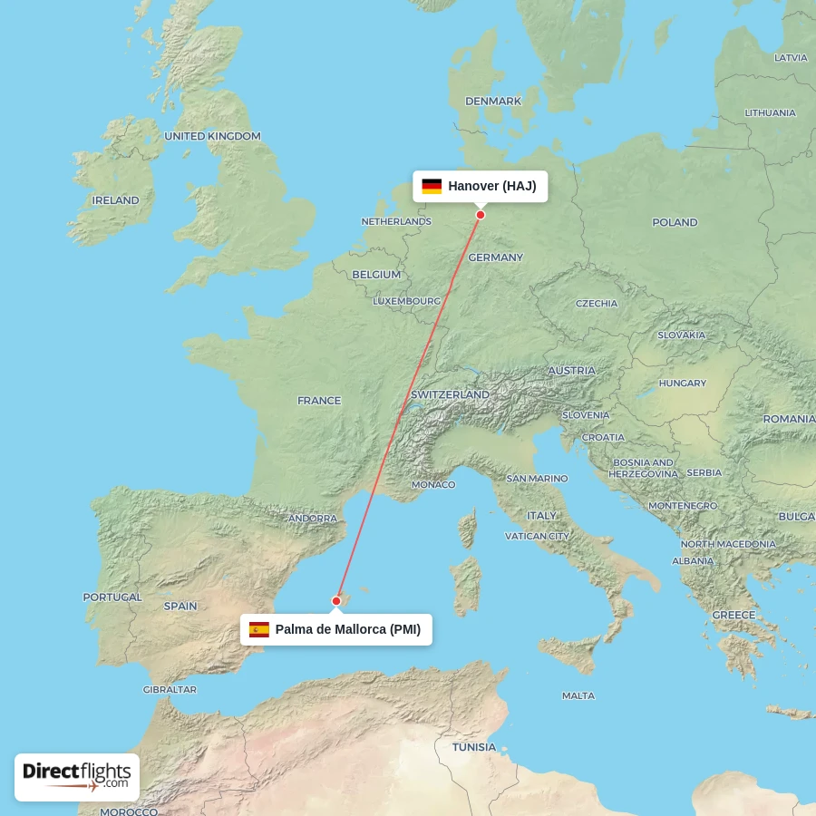 HAJ - PMI route map