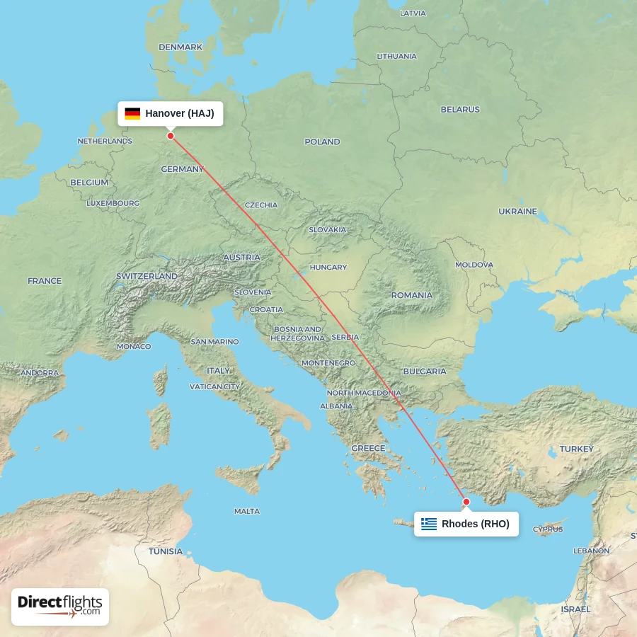 HAJ - RHO route map