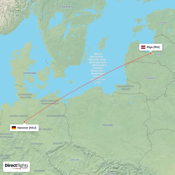 Hanover - Riga direct flight map
