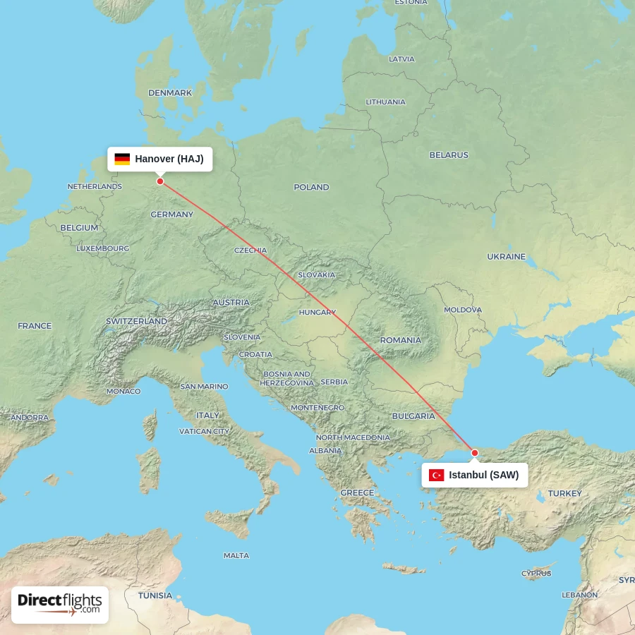 HAJ - SAW route map
