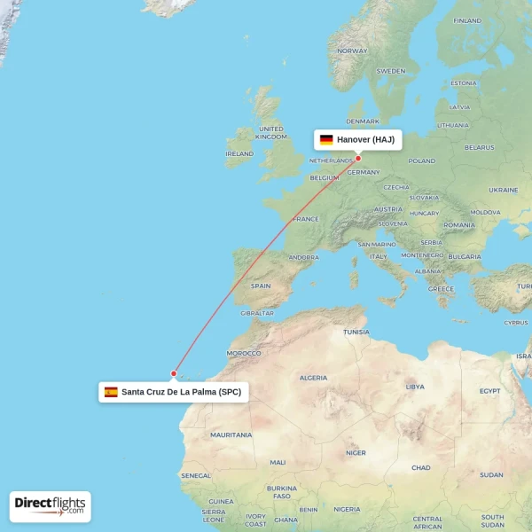 Hanover - Santa Cruz De La Palma direct flight map