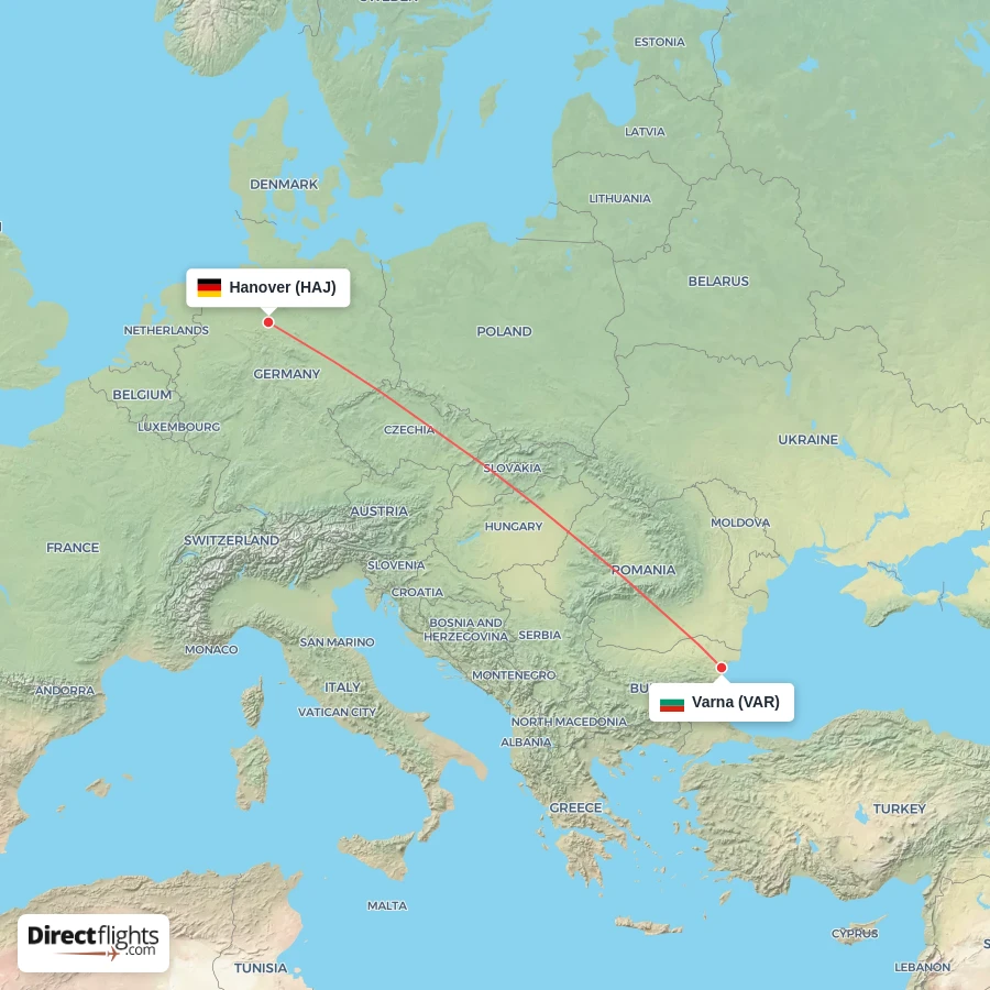 HAJ - VAR route map