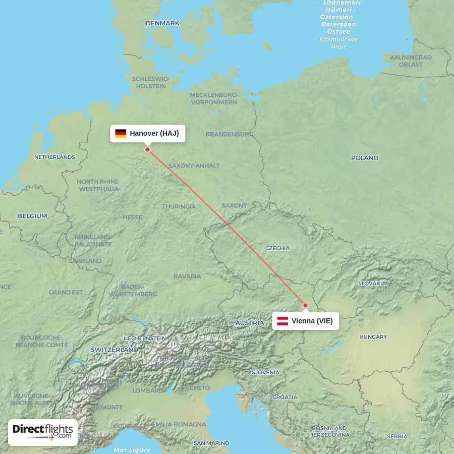 HAJ - VIE route map